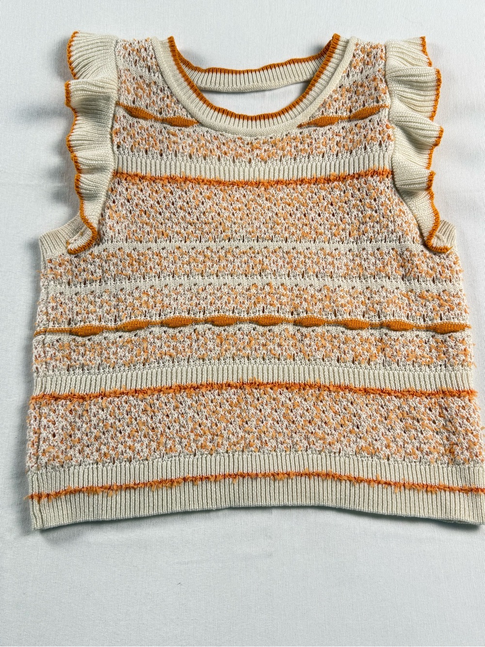 Lush Cream & Orange Knit Ruffle Sleeve Sweater Tank